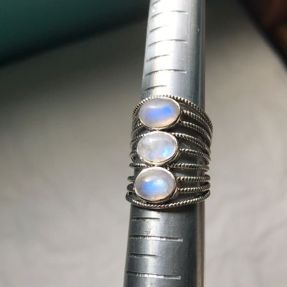 Triple Rainbow Moonstone 925 sterling silver band - Picture 1 of 8